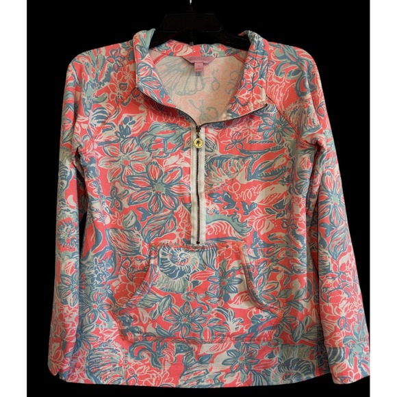 Lilly Pulitzer Skipper Popover Small Pink Sun Ray Summer Siren Pullover Pockets - Picture 2 of 4